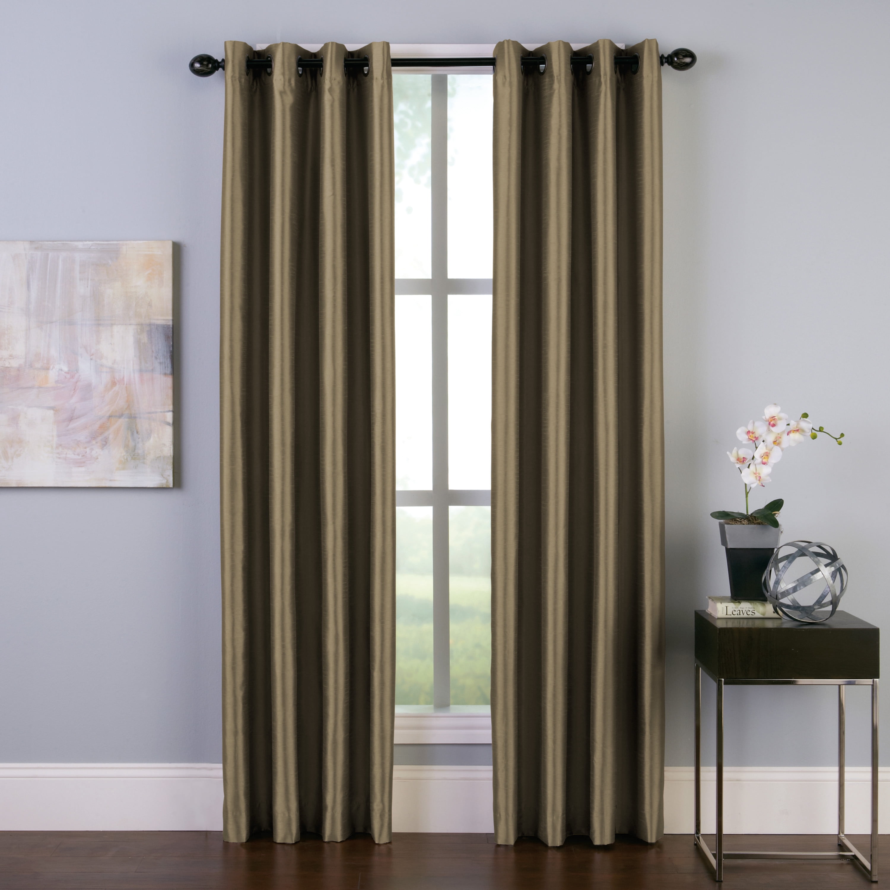 Curtainworks Malta Indoor Polyester Room Darkening Faux Silk Grommet Single Panel , Bronze , 50"x144"