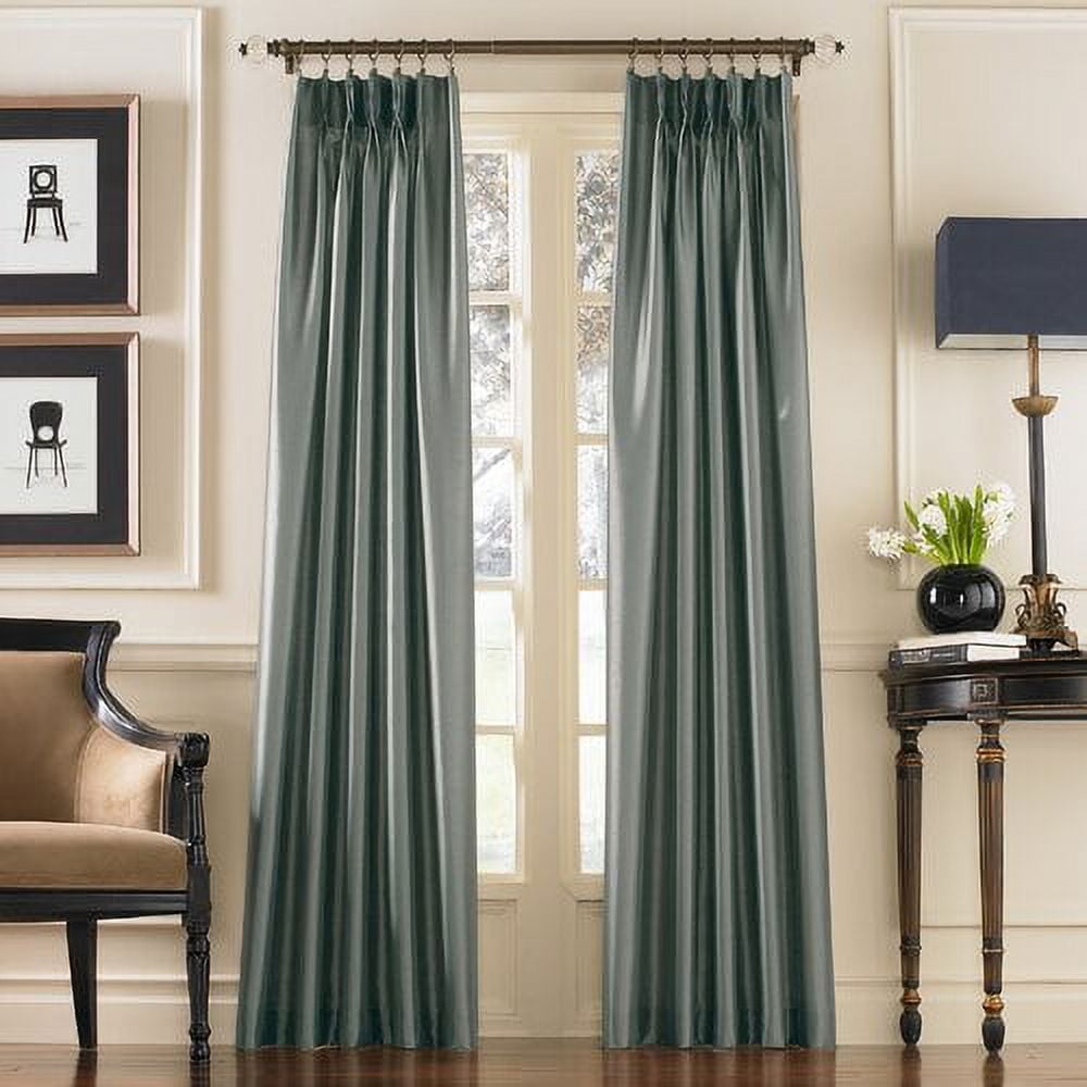 Teal Faux Silk Room-Darkening Pleated 144" Panel Curtain