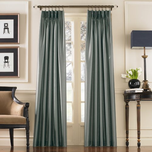 Teal Faux Silk Light-Filtering Pleated Curtain Panel