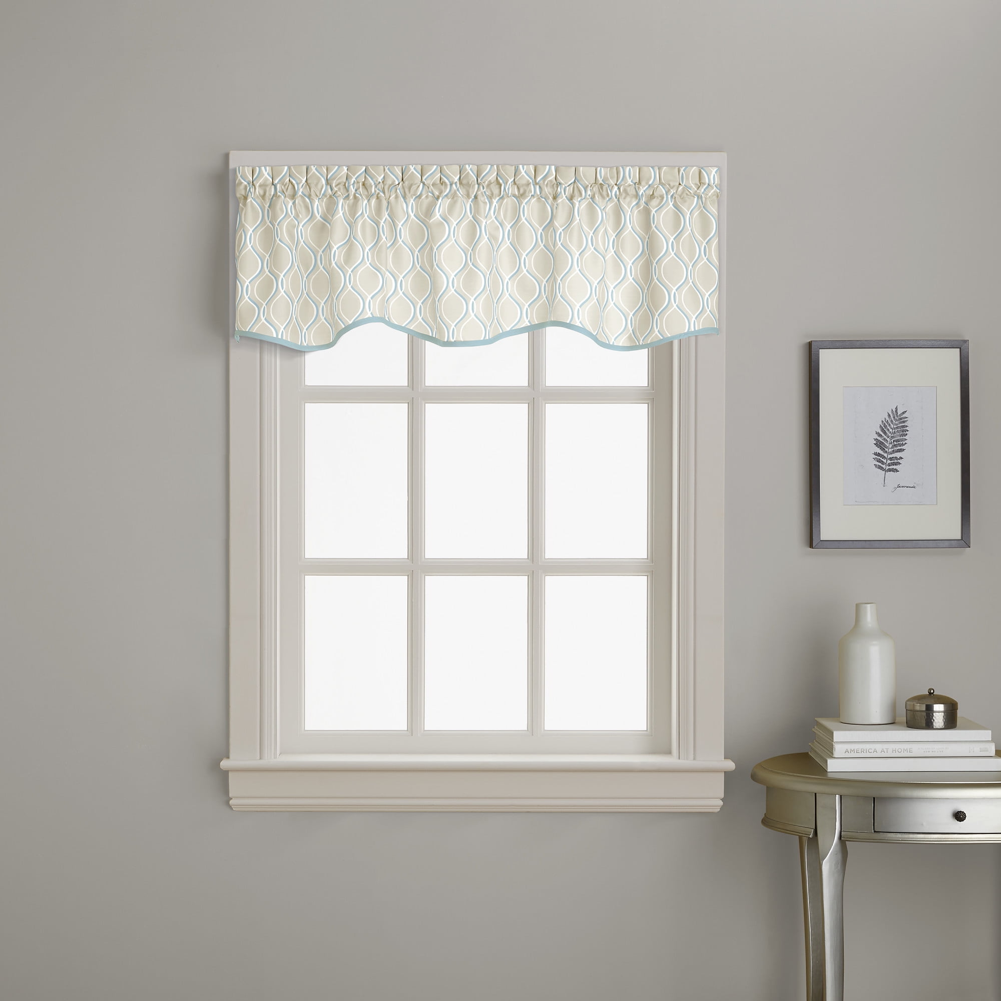 Aqua Geometric Ogee Print Window Valance, 58"W x 14"L