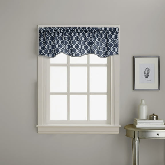 Curtainworks Morocco Scallop Valance Navy, Indoor, 100% Polyester, 58"W x 14"L, 1 Piece, Adult