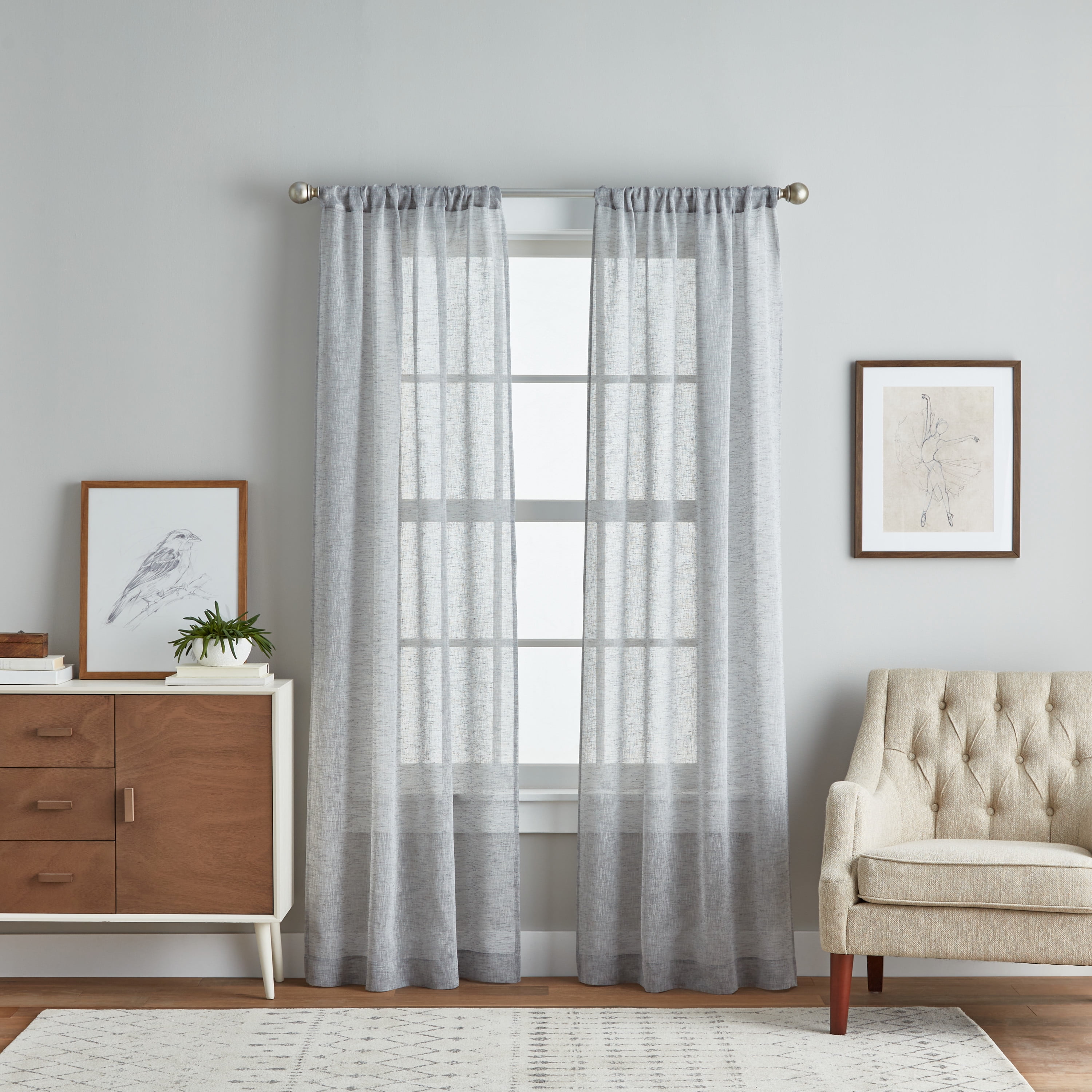 Curtainworks Pandora Indoor Polyester Sheer Rod Pocket Panel Pair , Grey , 38"x63" , Set of 2