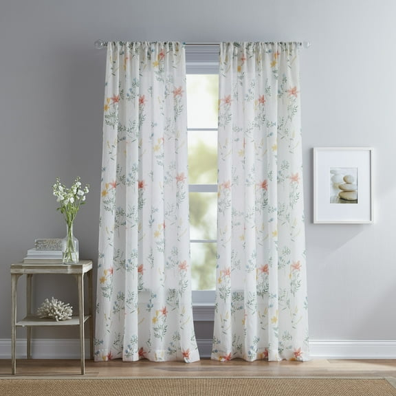 Curtainworks Primavera Crushed Voile Curtain Panel Pair, Multi, 100% Polyester, 51"W x 63"L, Adult