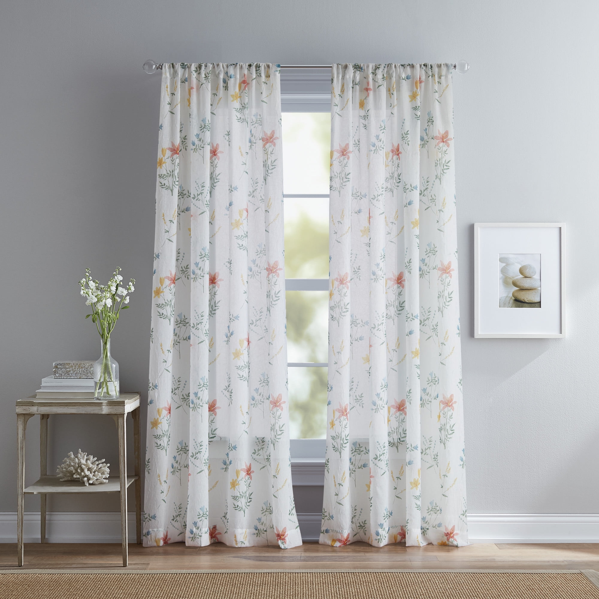 Curtainworks Primavera Crushed Voile Curtain Panel Pair, Multi, 100% Polyester, 51"W x 84"L, Adult