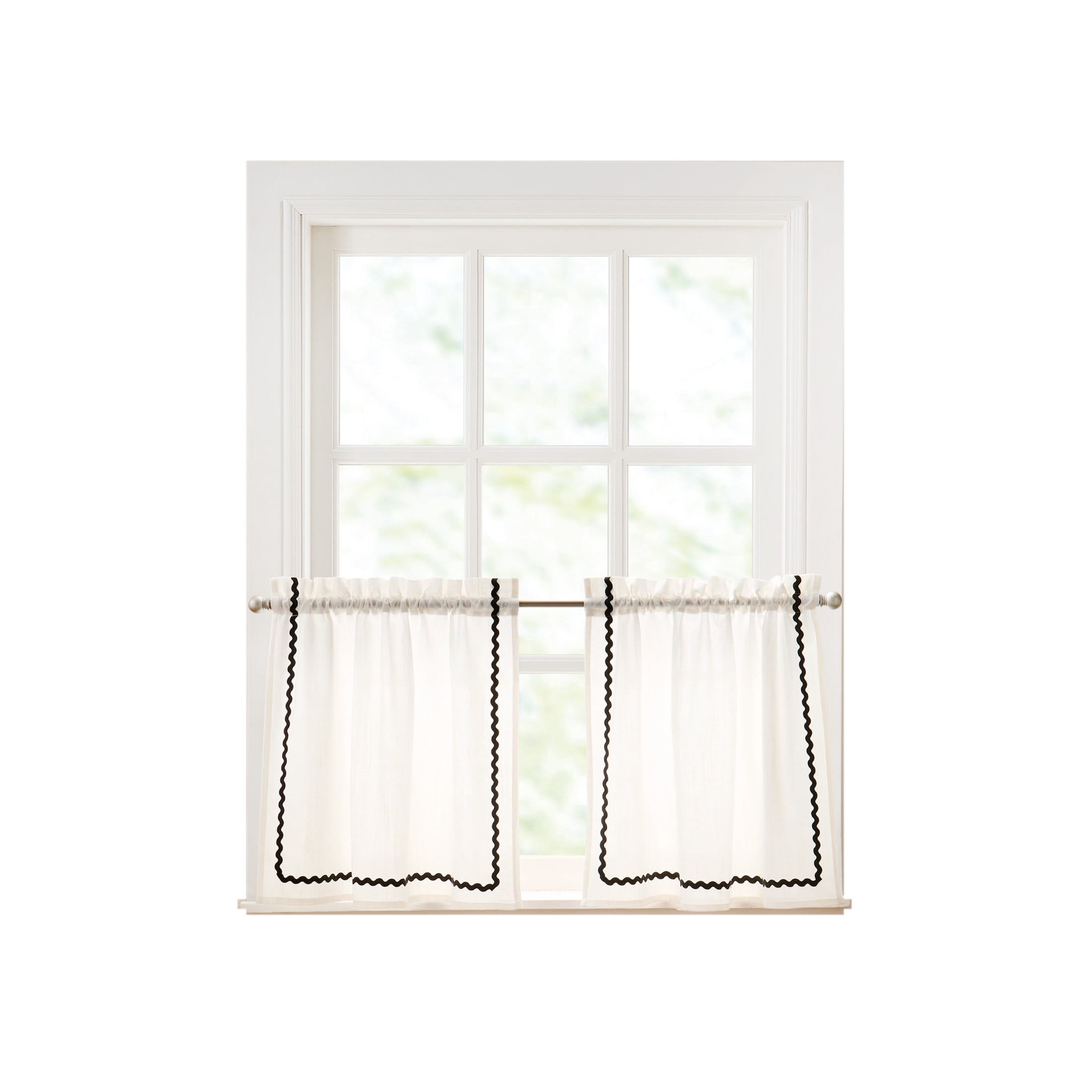 Curtainworks Rita 24" Tier Pair White Light Filtering Rod Pocket, 58" W x 24"L