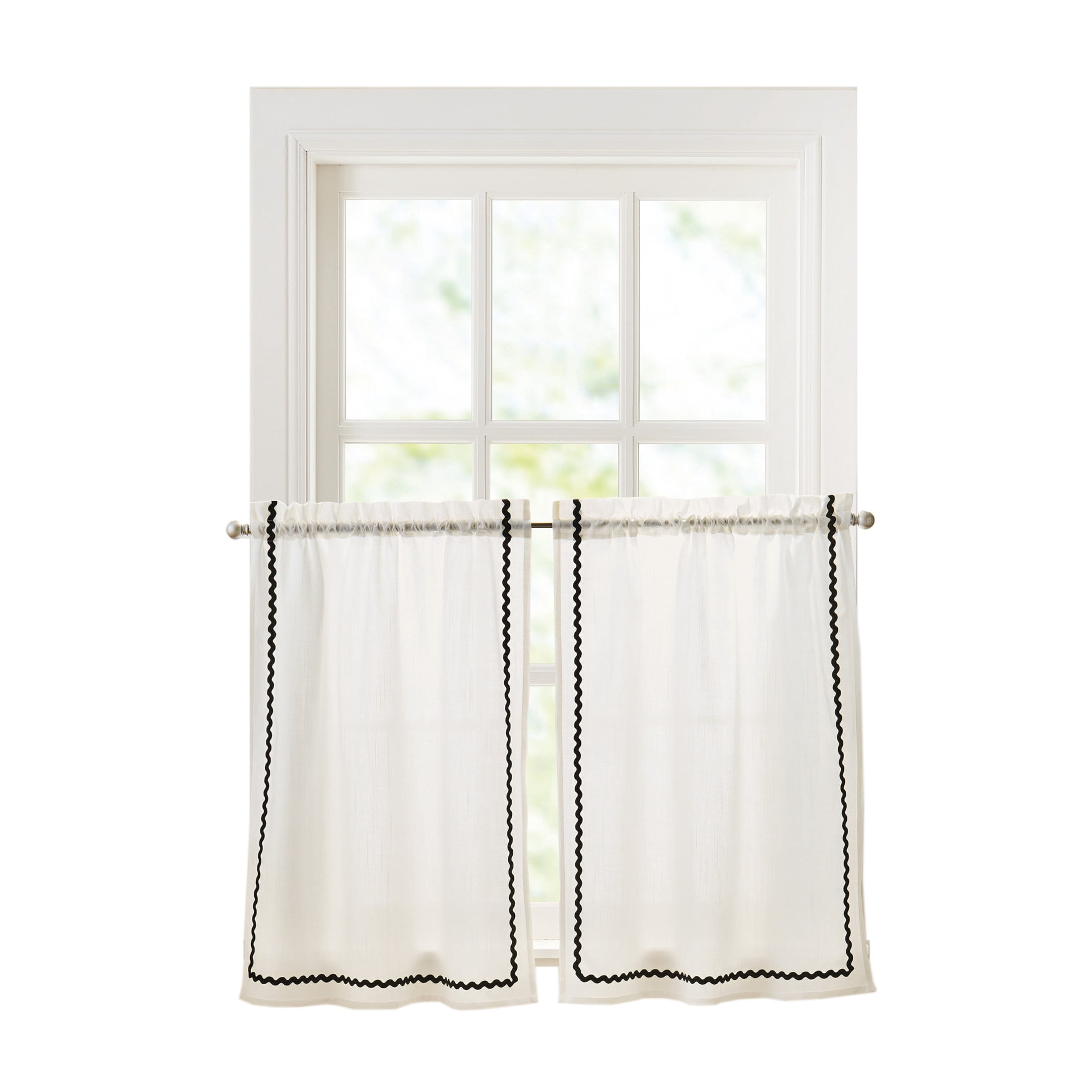Curtainworks Rita 36" Tier Pair White Light Filtering Rod Pocket, 58" W x 36" L