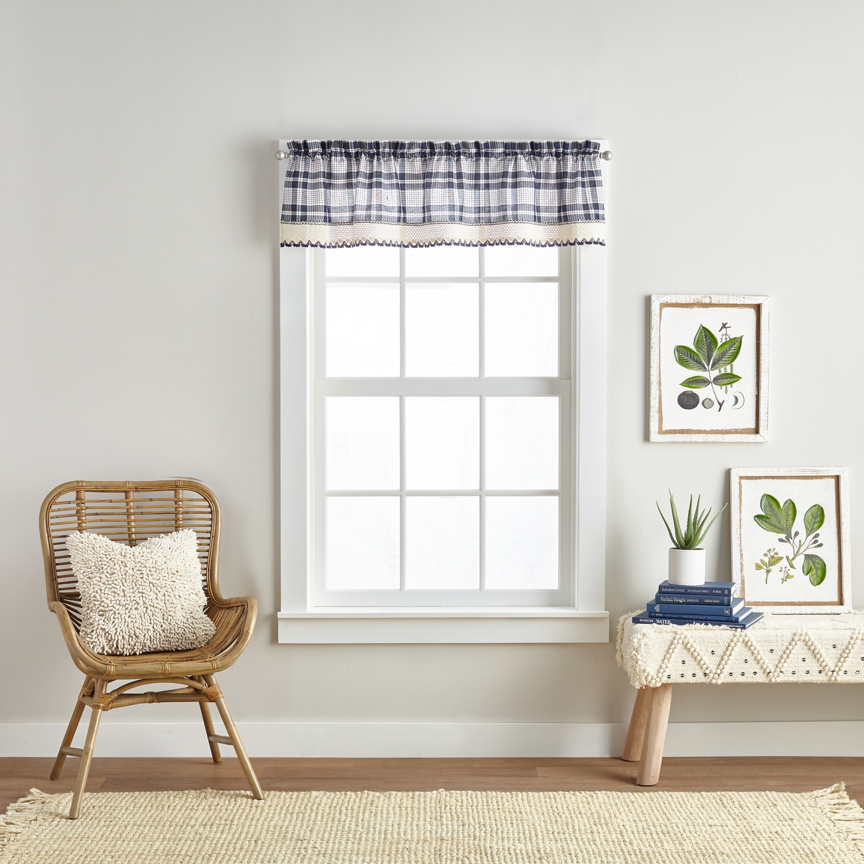 Curtainworks Seaton Indoor Polyester Light Filtering Rod Pocket Valance , Navy , 28"x36", Adult