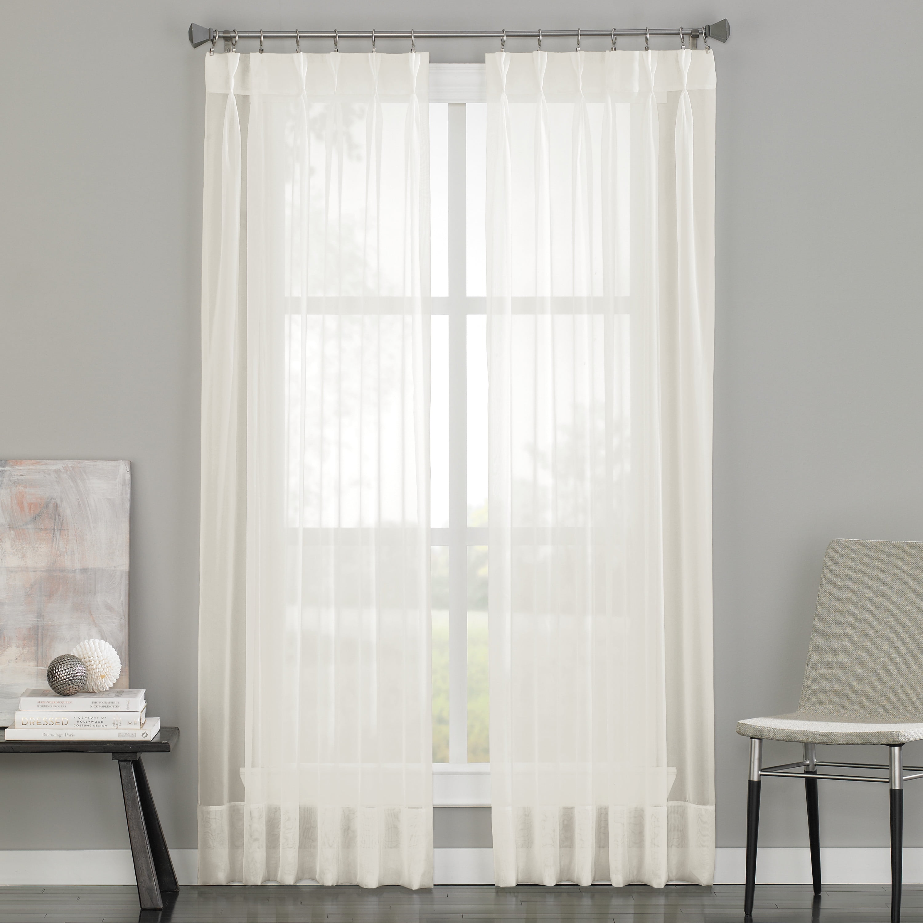 Oyster Sheer Polyester Pinch Pleat Window Curtain Panel, 29" x 84"