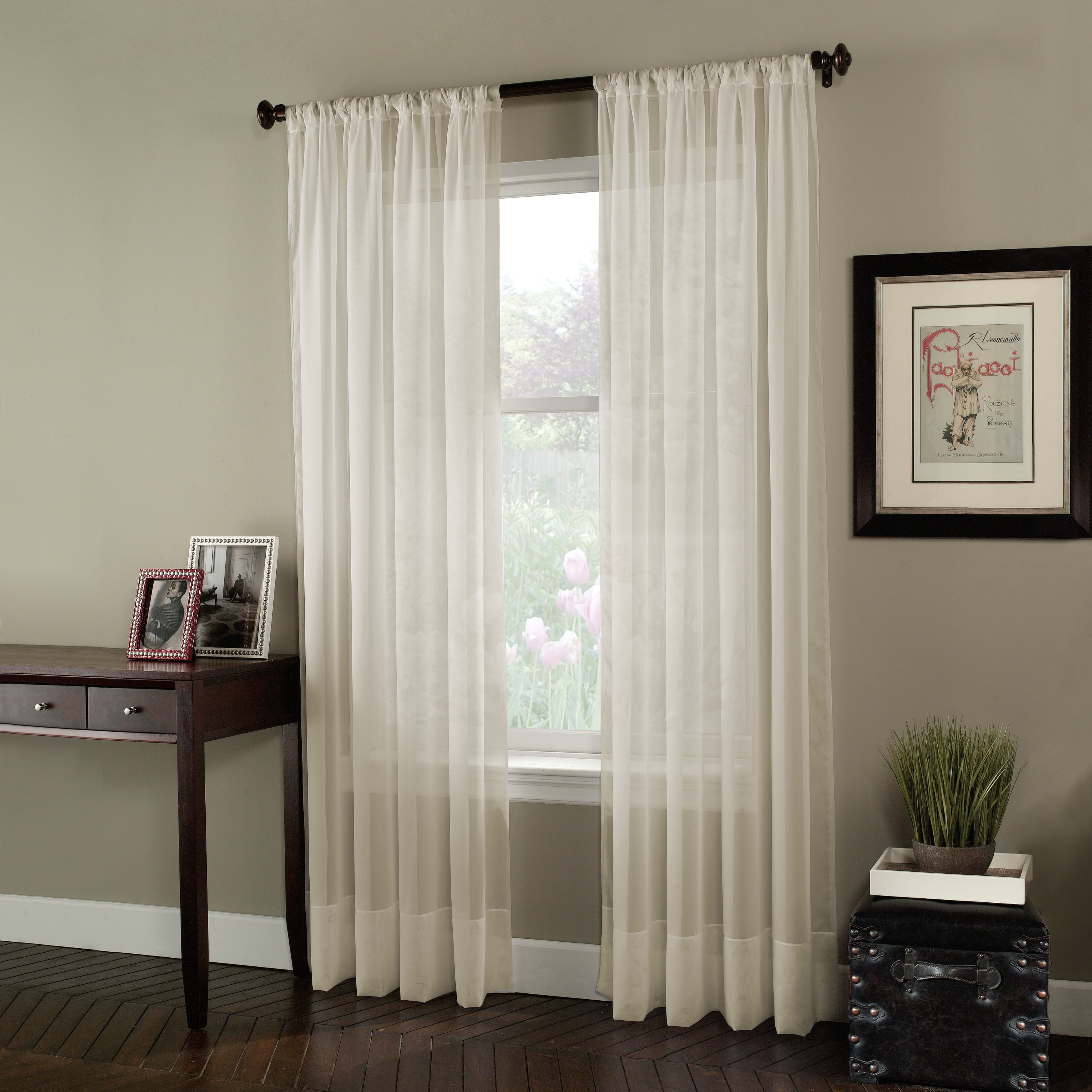 Oyster Sheer Polyester Rod Pocket Curtain Panel, 59" x 120"