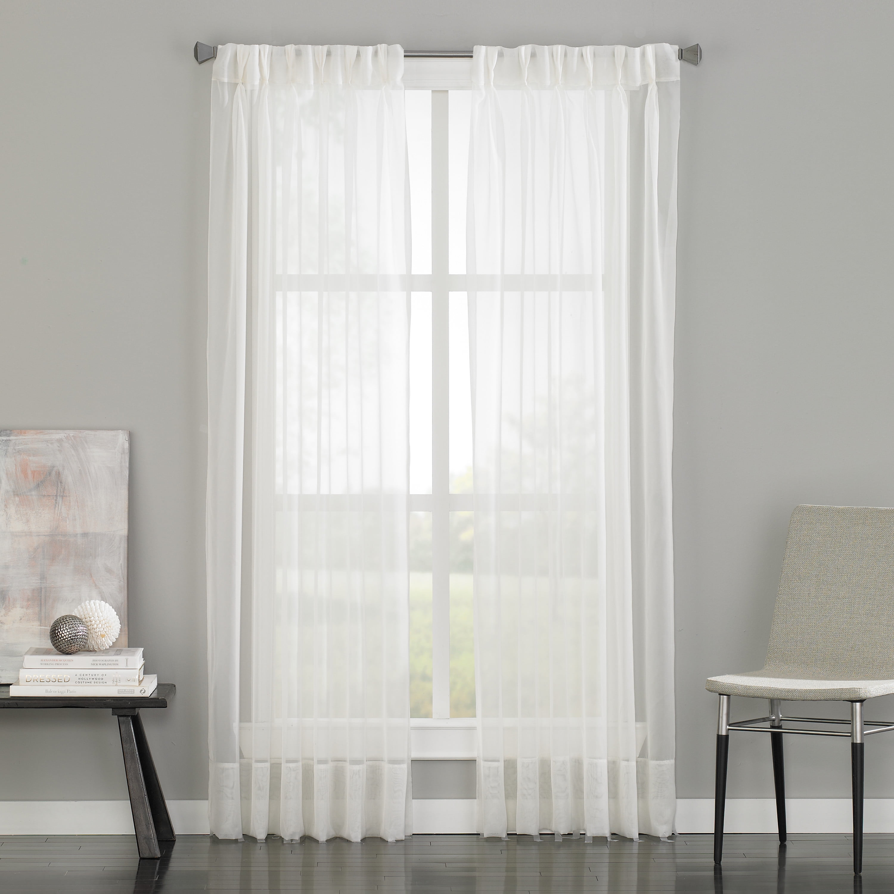 Curtainworks Soho Voile Indoor Polyester Sheer Pinch Pleat Single Panel, White, 29" x 63"