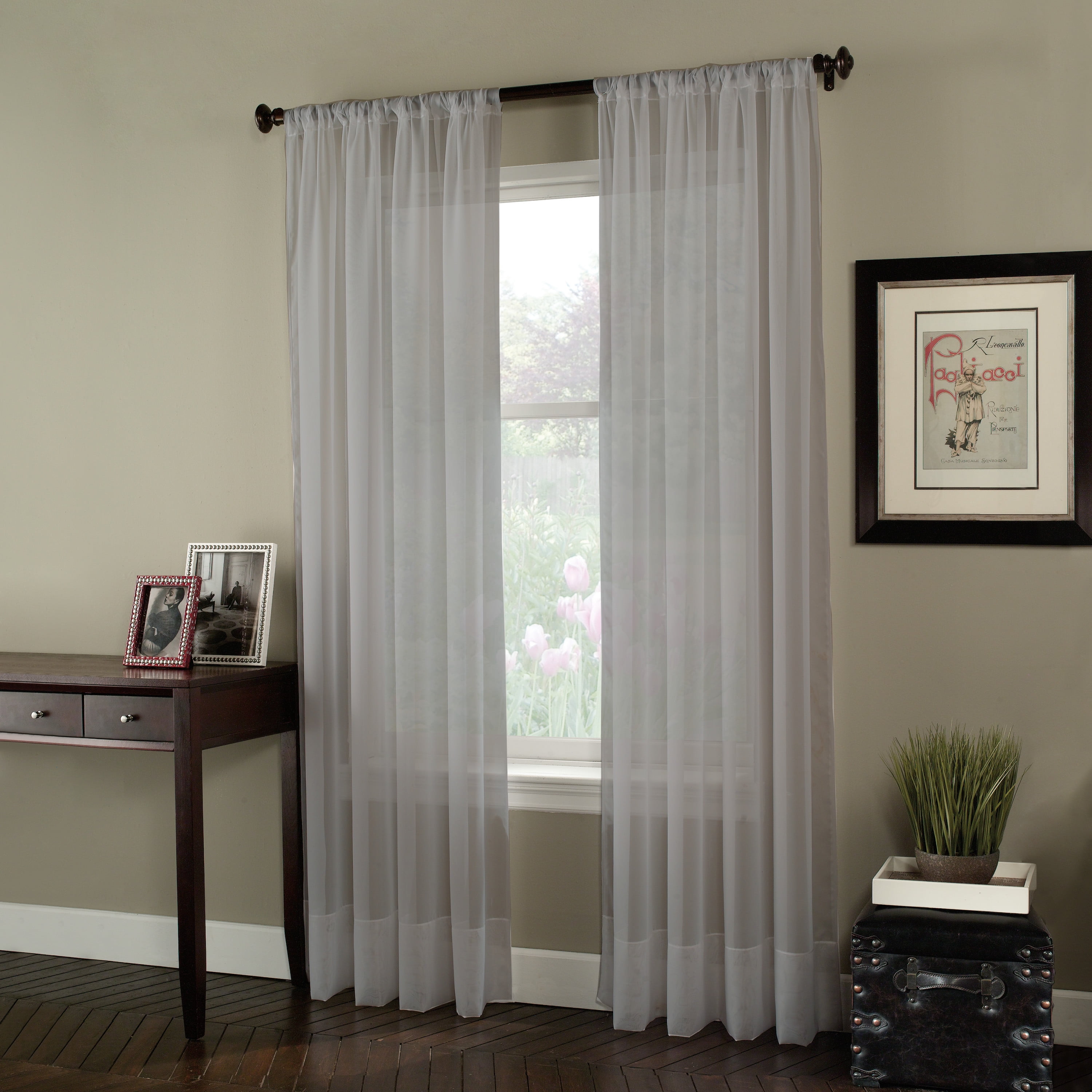 Silver Sheer Voile Curtain Panel with Rolled Hem, 59" x 120"