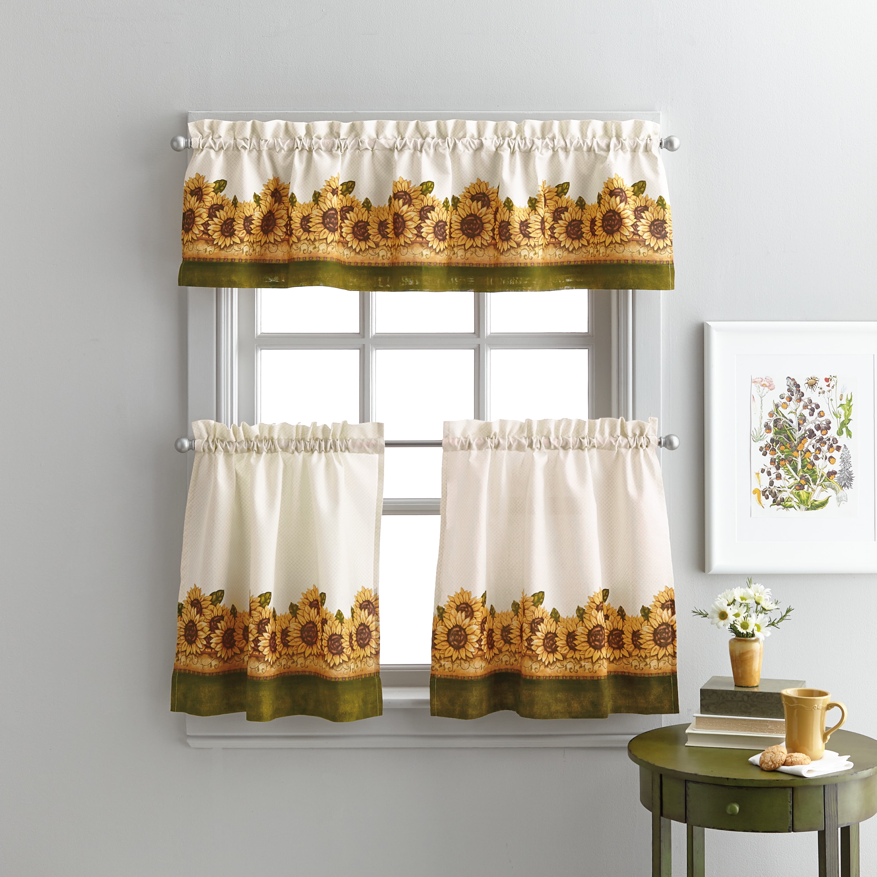 Ivory and Yellow Sunflower Garden Kitchen Curtain Set