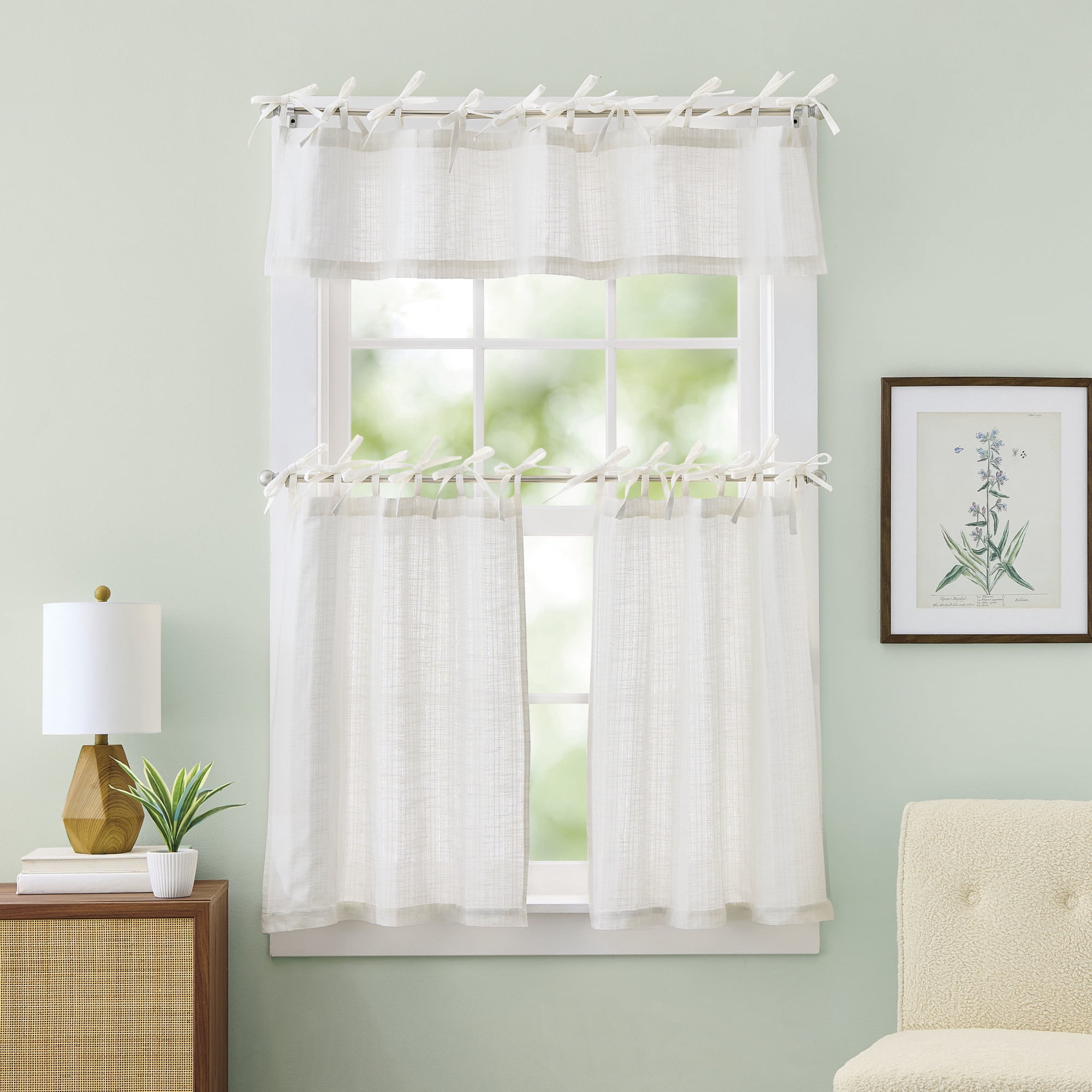 Curtainworks Tie Tab Woven Stripe Valance Ivory, 1 Piece, Indoor, 58" x 14", Adult