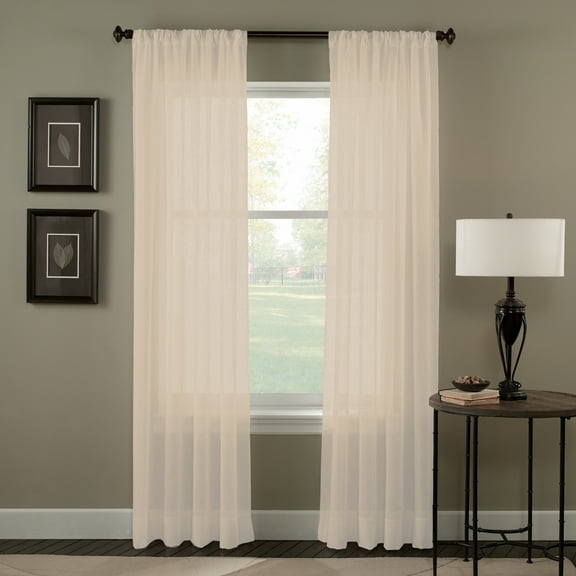 Curtainworks Trinity Crinkle Polyester Sheer Poletop Single Panel Curtain, Oyster, 51" x 132", Adult