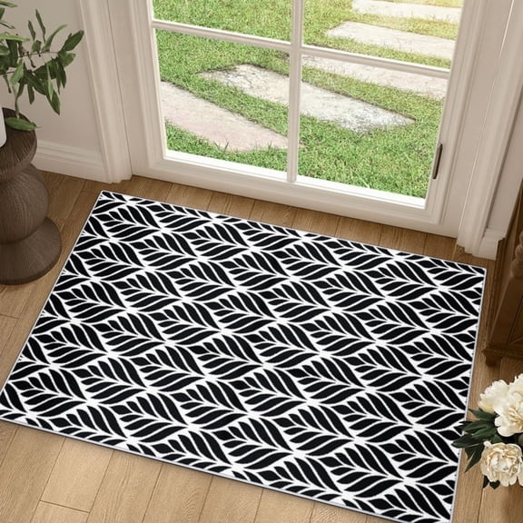 Curtilage 2'x3' Entryway Rug, Washable Door Mat with Rubber Backing Abstract Floral Non-Slip Soft Low Pile Carpet for Front Door, Entryway, Bathroom