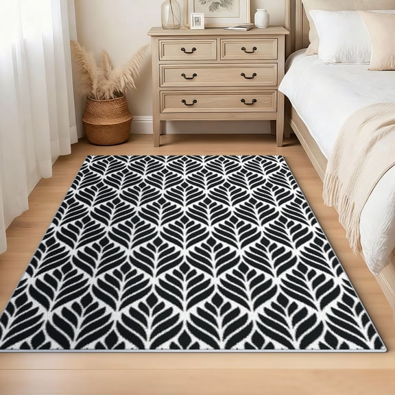 Curtilage 4'x6' Washable Area Rugs for Living Room, Non-Slip Abstract Indoor Rugs, Soft Low Pile Stain Resistant Carpet for Nursery, Entryway