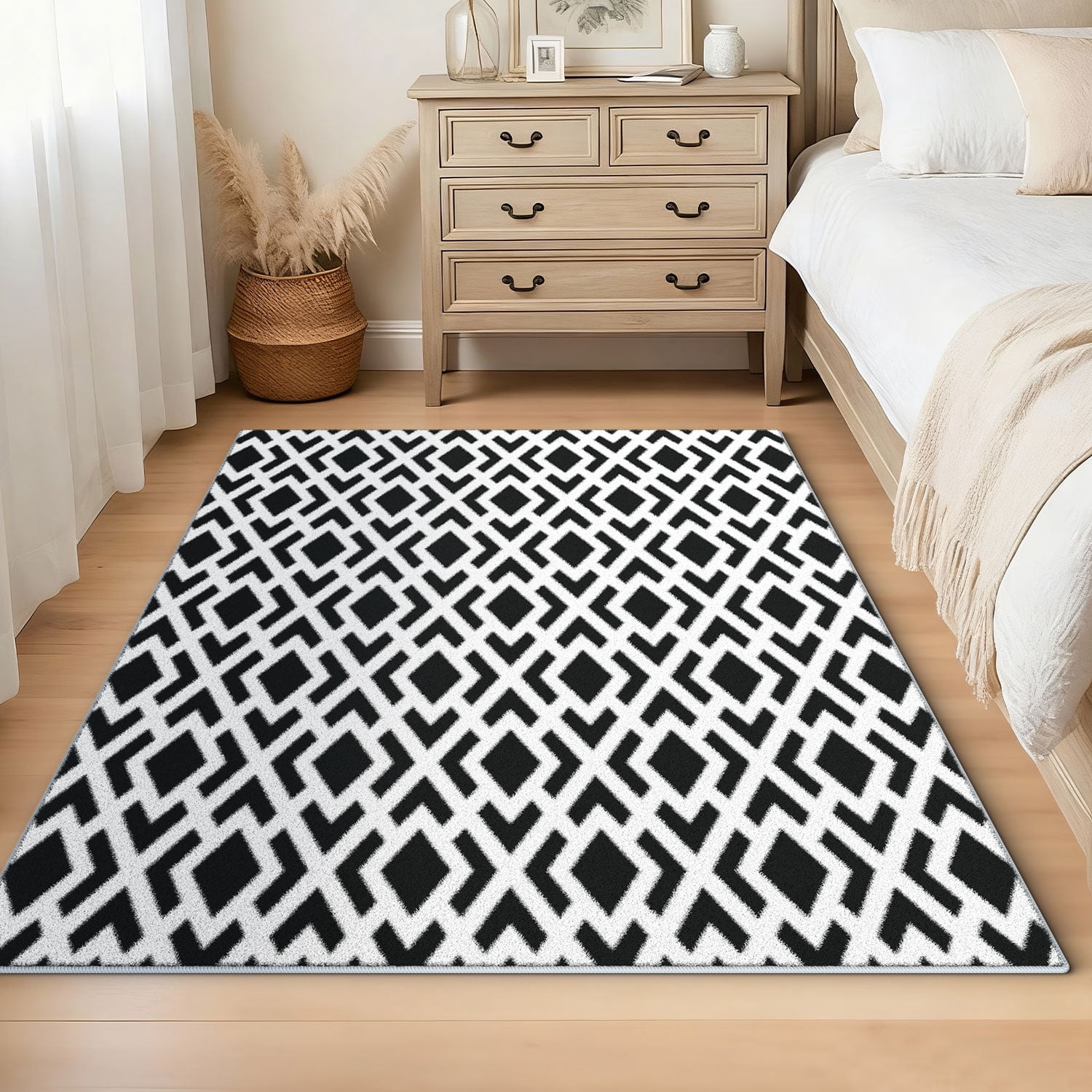 Curtilage 4'x6' Washable Area Rugs for Living Room, Non-Slip Diamond Geometry Indoor Rugs, Soft Low Pile Stain Resistant Carpet for Entryway, Nursery