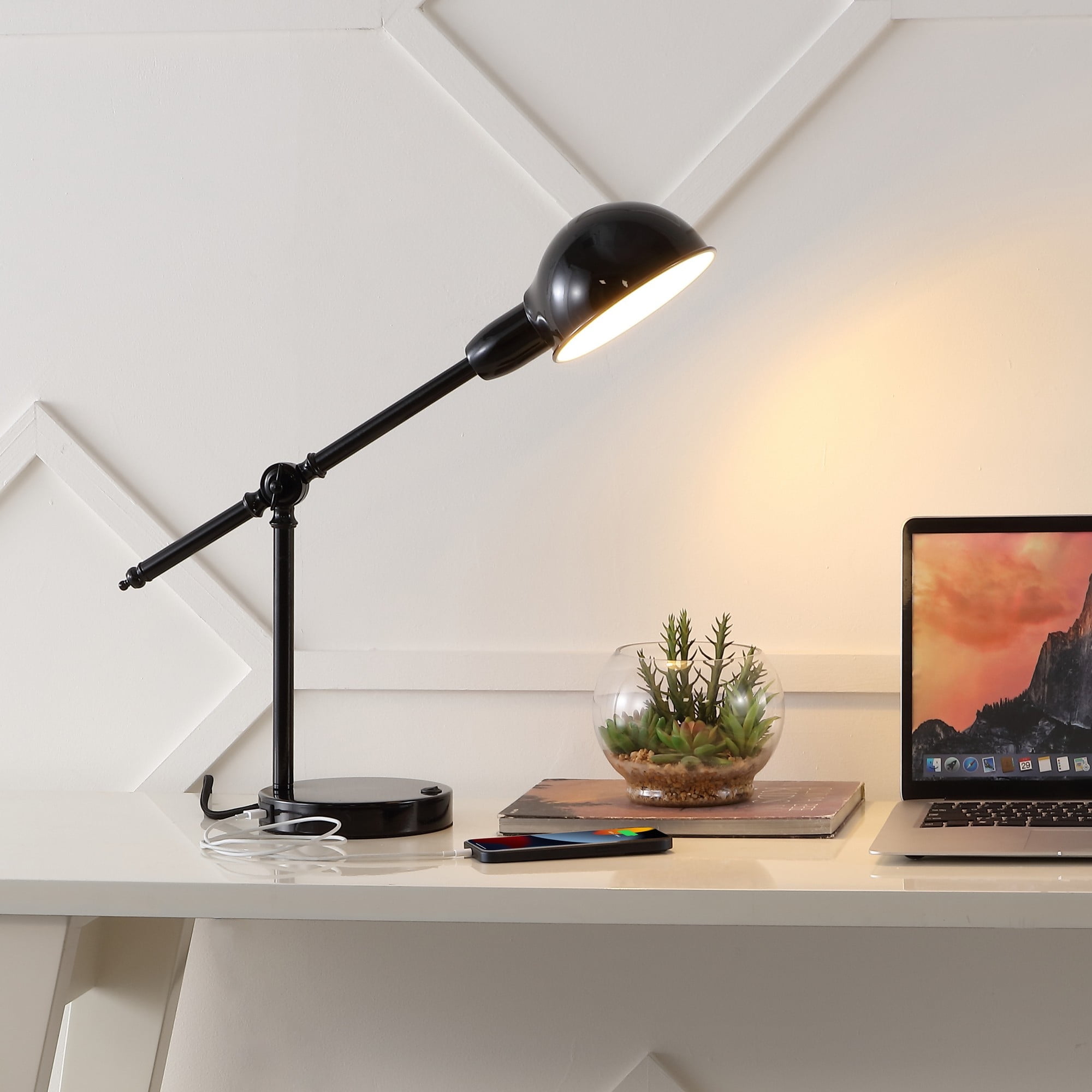 Curtis Black Adjustable Iron LED Task Lamp with USB Port