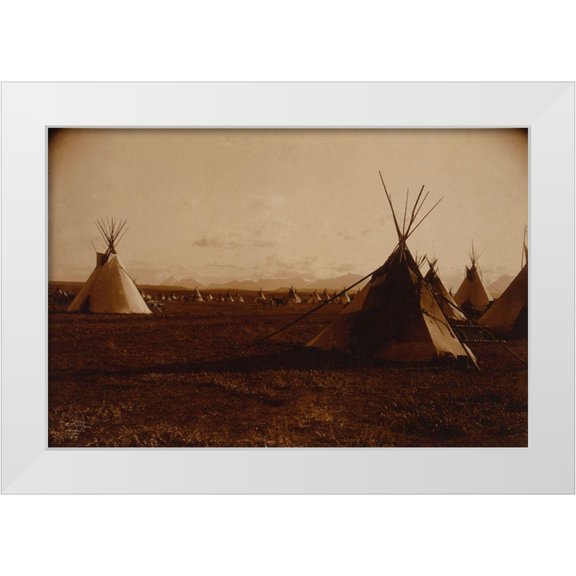 Curtis, Edward 14x11 White Modern Wood Framed Museum Art Print Titled - Piegan encampment, ca. 1900