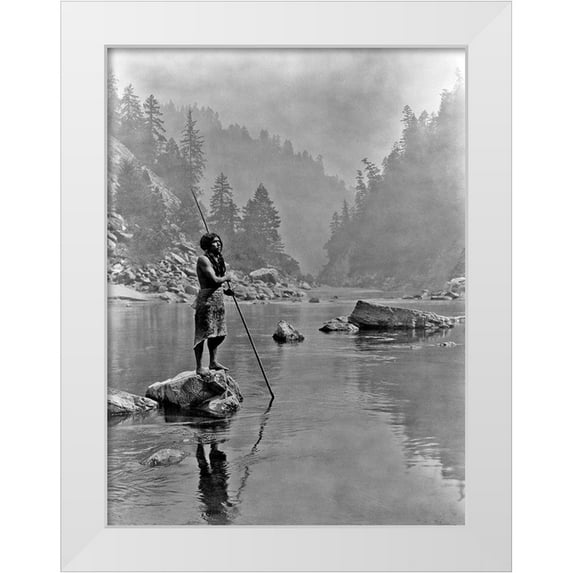 Curtis, Edward 19x24 White Modern Wood Framed Museum Art Print Titled - A smoky day at the Sugar Bowl, Hupa