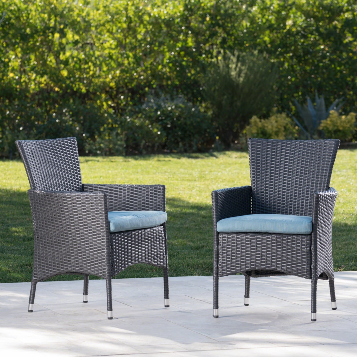 Curtis Outdoor Wicker Dining Chairs with Water Resistant Cushions Set of 2