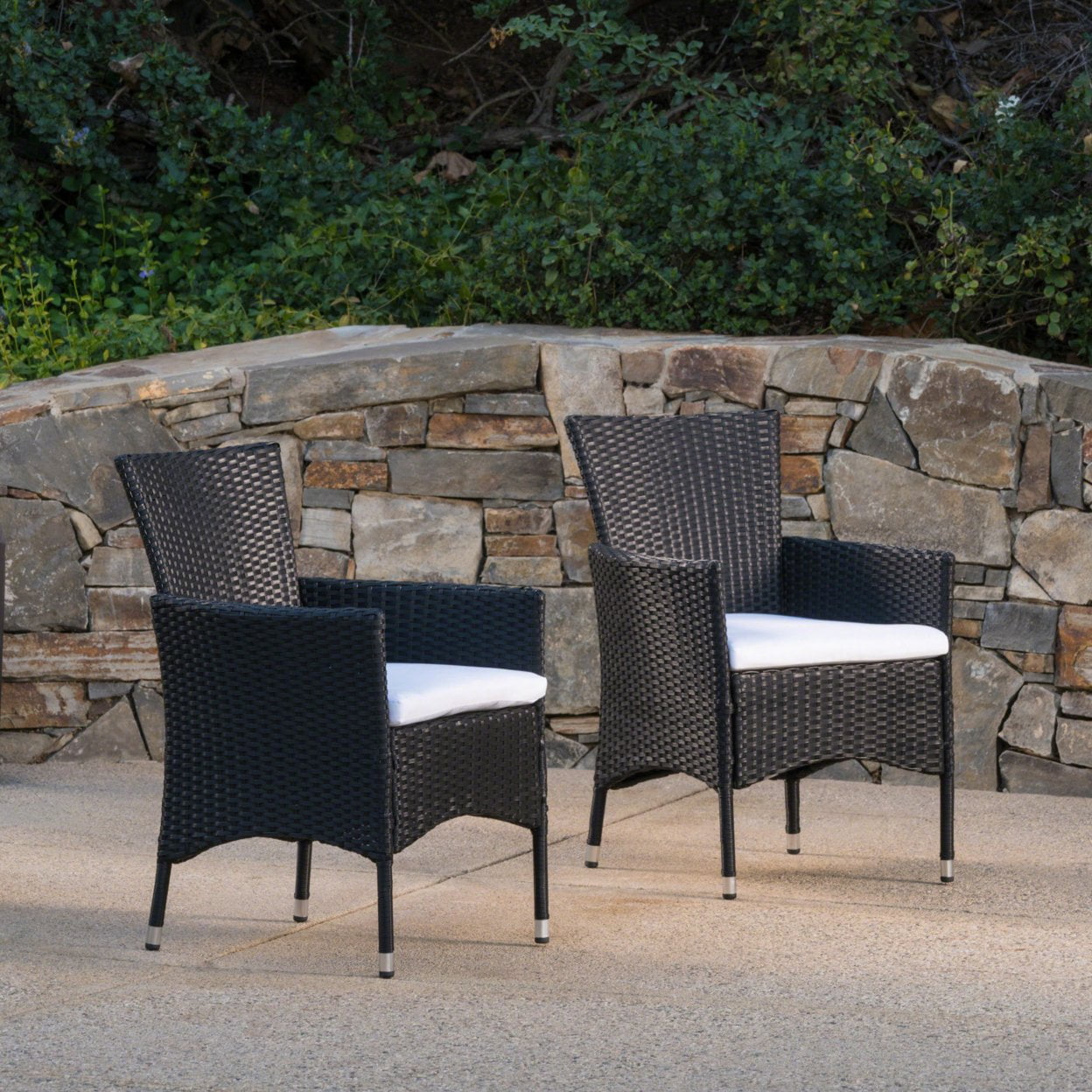Curtis Outdoor Wicker Dining Chairs with Water Resistant Cushions Set of 2
