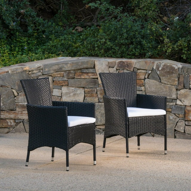Curtis Outdoor Wicker Dining Chairs with Water Resistant Cushions - Set of 2