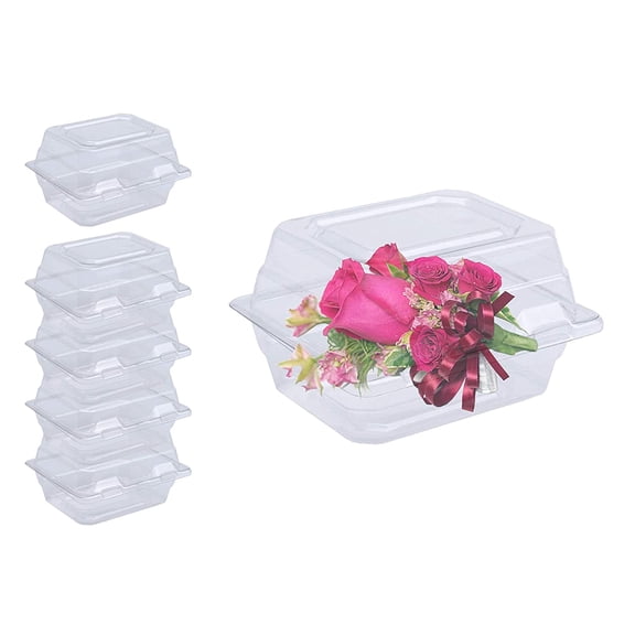 Curtis Wagner Plastics CW-543 Clear Boutonniere Flower Boxes (5-Pack) - 4.5" x 3.75" x 3" Size, Plastic Floral Containers for Corsage, Boutonniere, Roses, Small & Large Flowers, Clear Gift/Craft Box