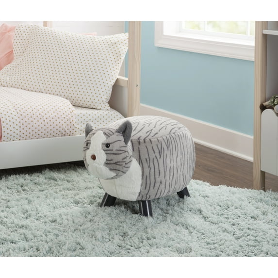 Curtis the Tabby Cat Children's Stool, Gray Stripe Faux Fur