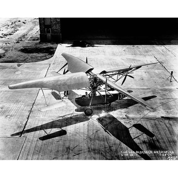 Curtiss-Bleecker SX-5-1 Helicopter 1930 Style - A - 12x18 Inch Laminated Aviation Poster - Stunning Detail and Bold Colors