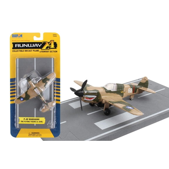 Curtiss P-40 Warhawk Fighter Aircraft Camouflage with Runway Section Diecast Model Airplane by Runway24