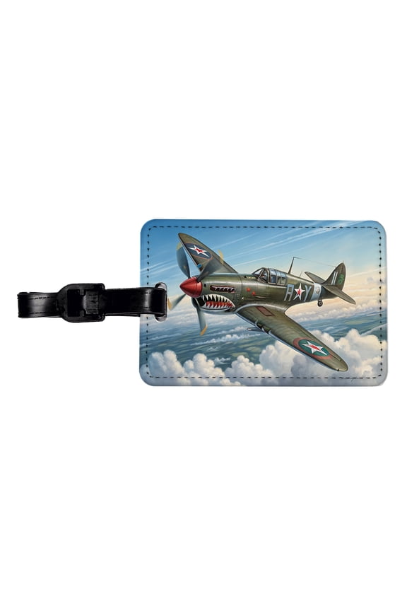 Curtiss P-40 Warhawk WWII US Fighter Bomber Plane Faux Leather Travel Luggage Tag