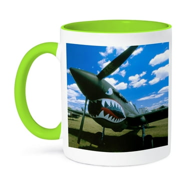 3dRose, Curtiss P-40 Warhawk, War plane - US50 BFR0061 - Bernard Friel, 15oz Two-Tone Green Mug