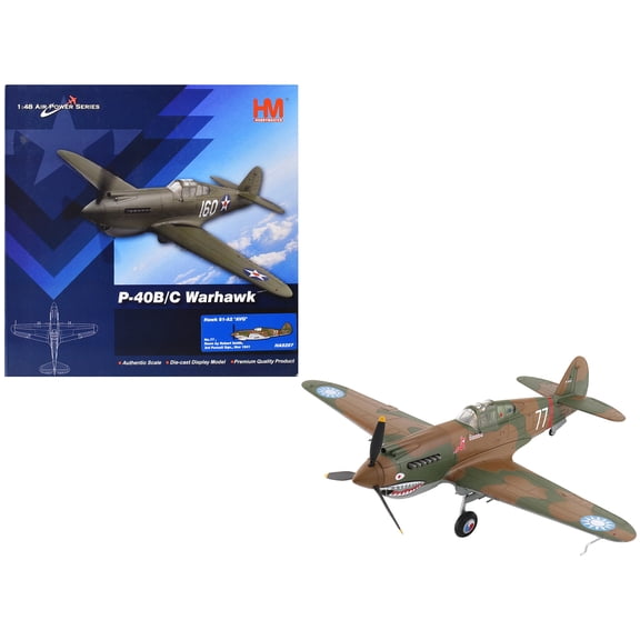 Curtiss P-40B Hawk 81-A2 Fighter-Bomber Aircraft No.77 1941 American Volunteer Group in China 1/48 Diecast Model by Hobby Master
