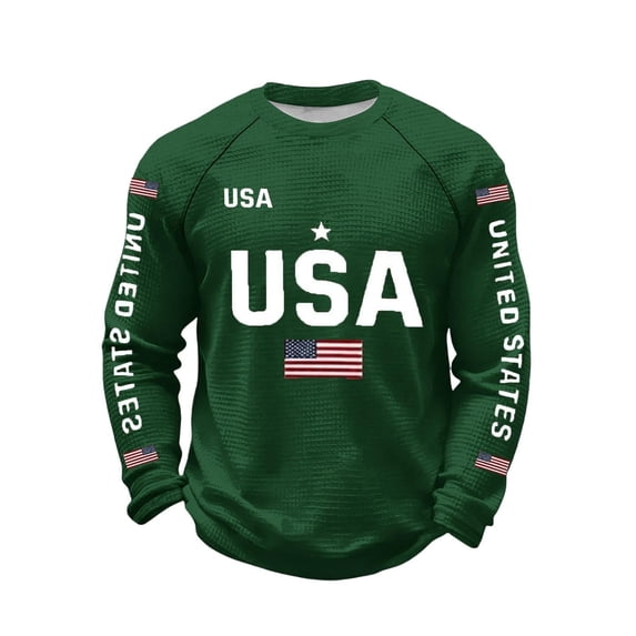 Curuila 250 Anniversary Usa Shirt For Men Crew Neck Long Sleeve Print Fashion Patriotic Tee Dark Green Size 2Xl