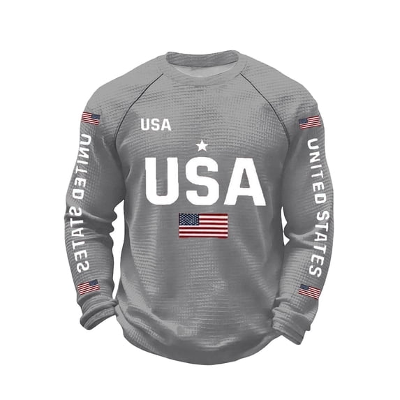 Curuila 250 Anniversary Usa Shirt For Men Crew Neck Long Sleeve Print Fashion Patriotic Tee Light Gray Size 3Xl