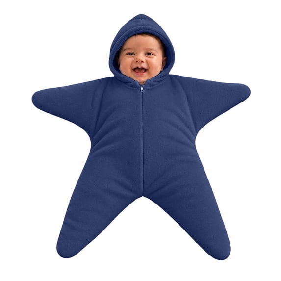Curuila Baby Flannel Onesie Hooded Solid Color Stars Zipper Winter Warm Onesie