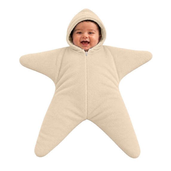 Curuila Baby Flannel Onesie Hooded Solid Color Stars Zipper Winter Warm Onesie