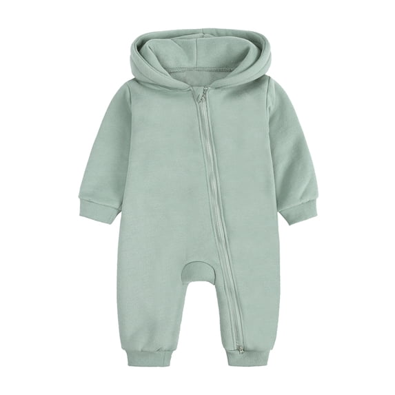 Curuila Baby Girls Jumpsuits Long Sleeve Solid Color Hooded With Ears Zipper Romper For Baby Everyday Wear Fashionable Clothes Green Size 3-6 Months