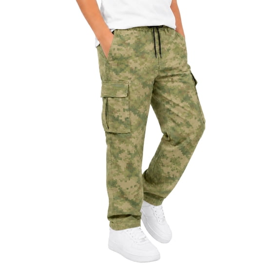 Curuila Child Boys Cargo Pants Elastic Waistband Camouflage Print Straight Leg Pants For Boys Loose Fit Fashionable Joggers Trousers Size 5-6 Years