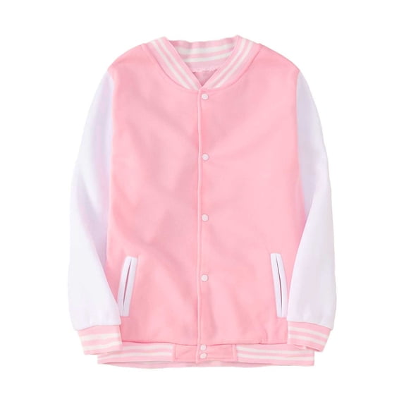 Curuila Child Girls Cardigan Coat Long Sleeve Color Block Crew Neck Baseball Jacket For Girls Loose Fit Casual Outerwear Size 4-5 Years