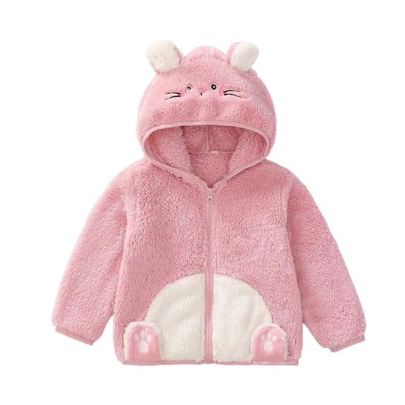 Curuila Child Girls Coat Fleece Long Sleeve Cartoon Print Hooded With Ears Jacket For Girls Winter Warm Soft Outerwear Size 18-24 Months