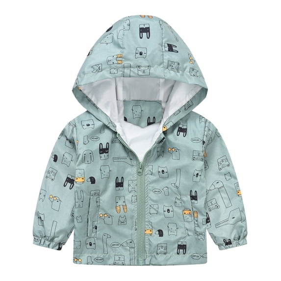 Curuila Child Girls Coat Long Sleeve Cartoon Print Hooded Zip Up Jacket For Girls Loose Fit Fashion Outerwear Size 18-24 Months