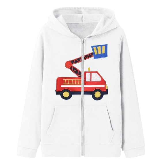 Curuila Child Girls Coat With Zipper Long Sleeve Cartoon Car Print Hooded Jacket For Girls Everyday Wear Soft Outerwear Size 4-5 Years