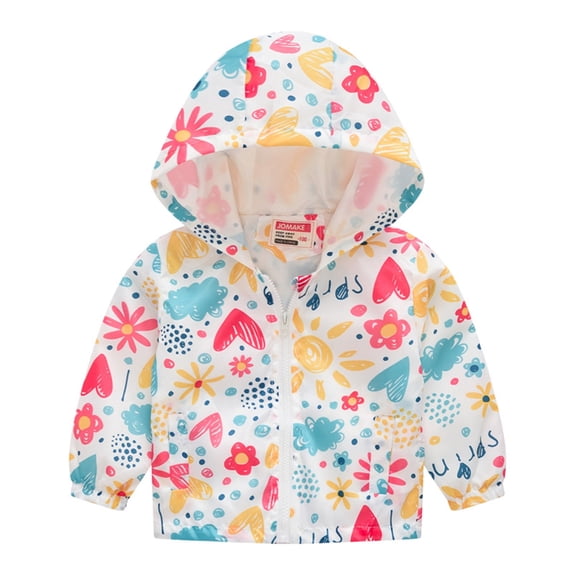 Curuila Child Girls Coat With Zipper Long Sleeve Graphic Print Hooded Jacket For Girls Autumn Winter Fashionable Outerwear Size 3-4 Years