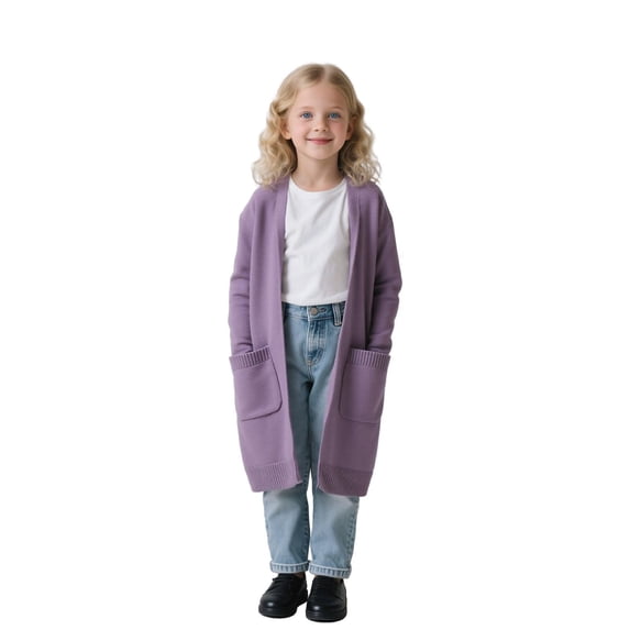 Curuila Child Girls Knit Cardigan Long Sleeve Solid Color Sweater For Girls Autumn Winter Fashionable Coat Size 4-5 Years