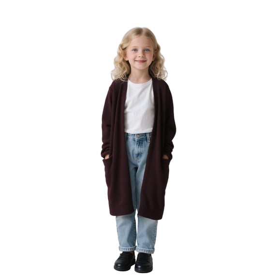 Curuila Child Girls Knit Cardigan Long Sleeve Solid Color Sweater For Girls Autumn Winter Fashionable Coat Size 5-6 Years
