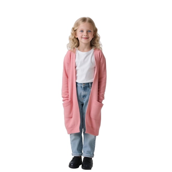 Curuila Child Girls Knit Cardigan Long Sleeve Solid Color Sweater For Girls Autumn Winter Fashionable Coat Size 6-7 Years