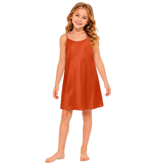 Curuila Child Girls Pajama Dress Sleeveless Solid Color Crew Neck Loose Fit Fashion Loungewear Dresses Size 11-12 Years