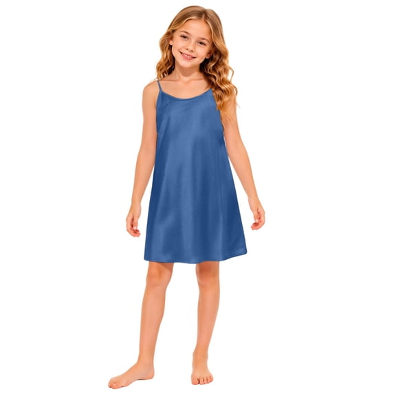 Curuila Child Girls Pajama Dress Sleeveless Solid Color Crew Neck Loose Fit Fashion Loungewear Dresses Size 9-10 Years